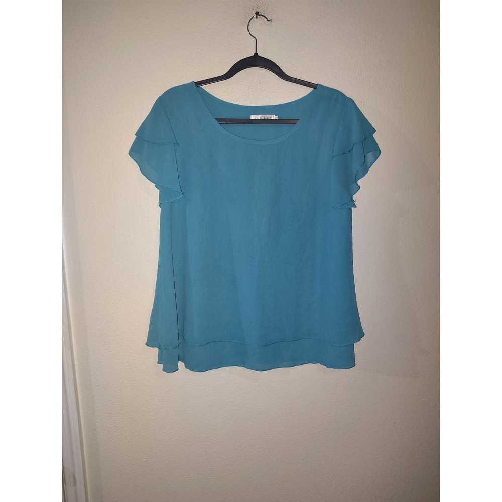 Sutiman Teal Blue Chiffon Layered Ruffle Sleeve Blouse Top Plus Size 4XL